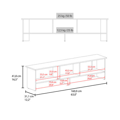 White Natural Wood Modern TV Stand with Multi Open Shelves for 60 Inch TV Media Console