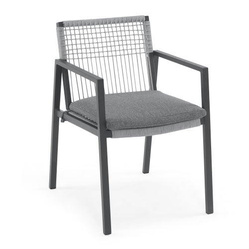 Outdoor Dining Chair Set of 2, Aluminum + Rope , Outdoor Armchair Seating for Patio Backyard Poolside Balcony, Cushion included