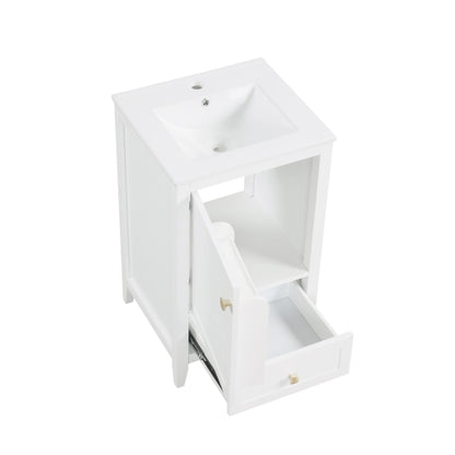20" Bathroom Vanity with Sink, Bathroom Cabinet with Soft Closing Door, Storage Rack and A Drawer, White