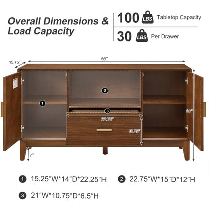 Mid Century TV Stand with Drawer, Cabinets and Storage Shelf