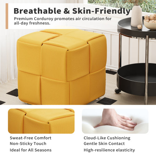 Ottoman Yellow Corduroy Square Foot Stool with Storage-Free Design