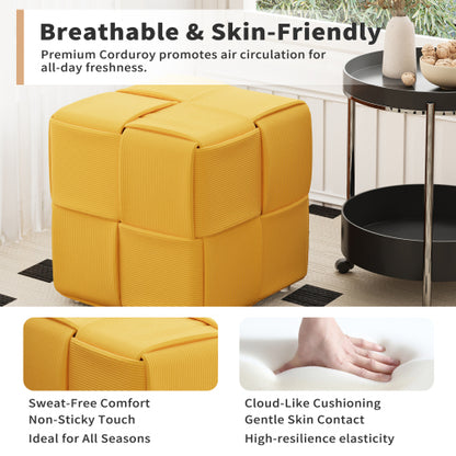 Ottoman Yellow Corduroy Square Foot Stool with Storage-Free Design