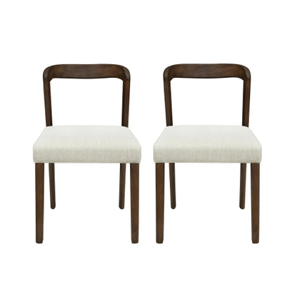 Open Back Rubberwood Dining Chairs with Upholstered Seats, Set of 2, Beige/Walnut