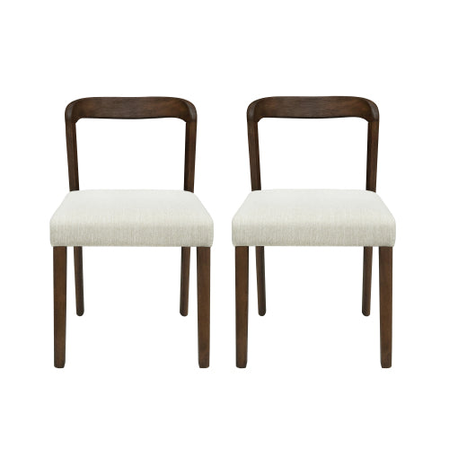 Open Back Rubberwood Dining Chairs with Upholstered Seats, Set of 2, Beige/Walnut