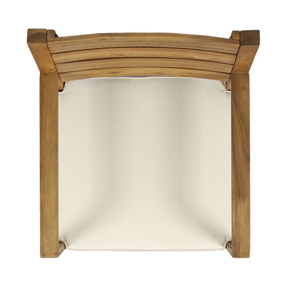 Outdoor Dining Chair Set of 2,Sandblast Natural Stained With Beige Cushion