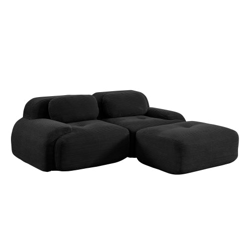 82-Inch Black Corduroy L-Shaped Modular Sectional Sofa Curved Armrest No-Assembly
