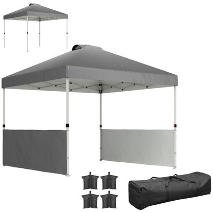 10x 10 ft party tent Pop Up Canopy Tent with 2 Half Sidewalls with Wheeled Carry Bag, Dark Gray