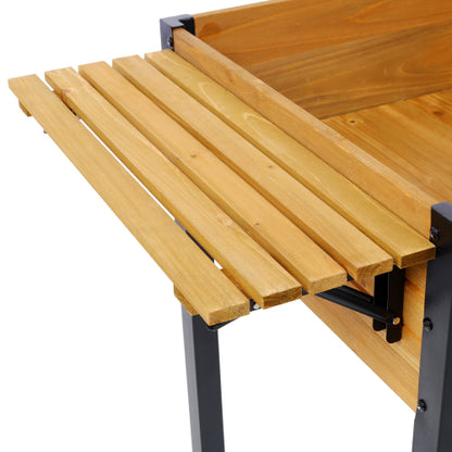 Raised Garden Bed, Metal Leg Wood Planter Boxes with Folding Storage Shelf