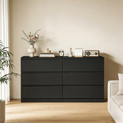 6 Drawer Black Dresser, Modern Bedroom Dresser with Spacious Countertop, Wood Storage Cabinet with Concealed Handles & 6 Deep Drawers for Bedroom, Living Room, Entryway, 15.7" D x 47.2" W x 30.9" H