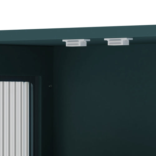 Bathroom Wall Cabinet, 3-Door Wooden Wall Cabinet with Open and Hidden Storage Space, Medicine Cabinet with Glass Door and Towel Bar for Entryway Living Room Bathroom Dining Room,Dark Green