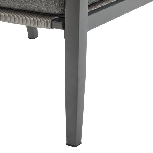 Gray Aluminum Lounge Chair with Sleek Rope Accents and Comfortable Cushions, Perfect for Modern Outdoor and Indoor Spaces