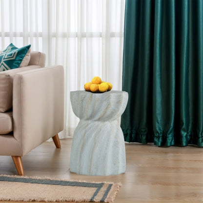 Cement Outdoor End Tables for Patio, GardenAccent Table Faux Terrazzo Accent Table, Modern Small Round Side Tablefor Outside, Tree Stump Garden Stool DrumTable indoor and Outdoor