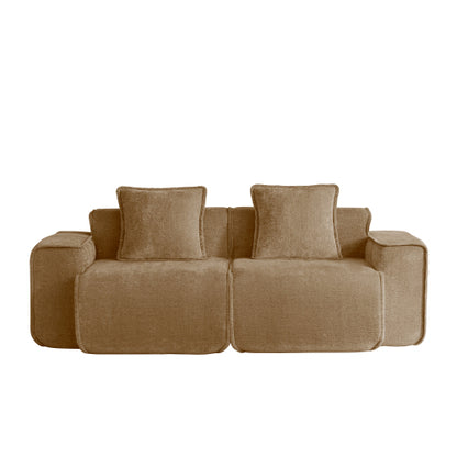 Brown Velvet Modular Boneless Sectional Sofa, French Piping, No Assembly