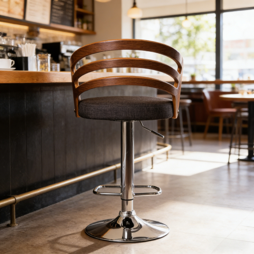 Modern Wood Back Adjustable Swivel Bar Stool with Cushion