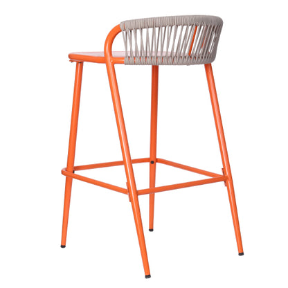 Outdoor 29" Seat Height Aluminum Frame Barstools with Rope-woven Scallop-shaped Backrest, Set of 2, Orange