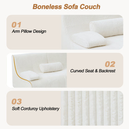 Beige 34.2-Inch Boneless Modular Chaise Lounge Sofa Corduroy Upholstery for Living-Room Apartment