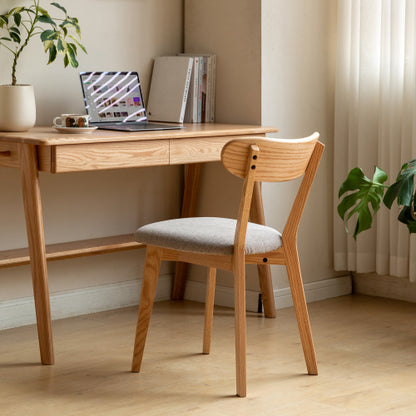 Set of 2 Natural FAS Grade Oak Upholstered Dining Chairs, Removable Washable Cushion 47.5¡Á55.5¡Á78cm