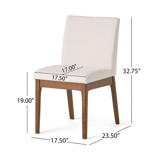 Set of 2 Contemporary Minimalist Dining Chairs, Walnut Rubberwood Legs with Light Beige Upholstery
