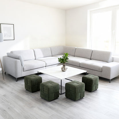 Green Square Corduroy Ottoman Footrest, 300 LBS Sturdy Wood Frame No-Assembly Multiuse Sofa Stool