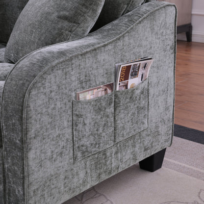 Gray 2-Seater Sofa with Irregular Arms, Storage Footrest & 2 Throw Pillows