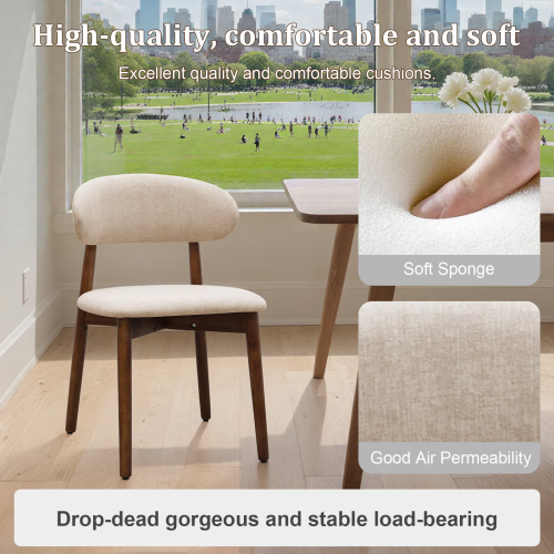 Set of 2 Light Camel Flannelette Dining Chairs, Walnut Solid Wood Leg Armless Chairs for Kitchen & Restaurant