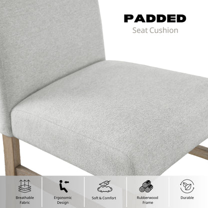 Light Gray Fabric Dining Chairs with Rubberwood Legs, Set of 2