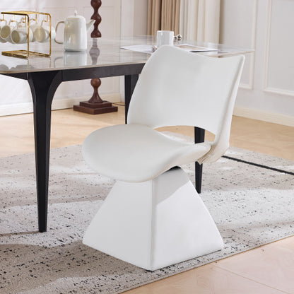Set of 2 Swivel Dining Chairs, White Faux Leather Modern Accent Chairs, High Back Kitchen Seating