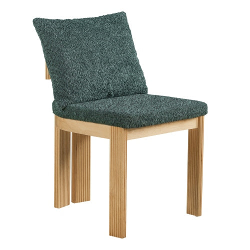Set of 2 Green Boucle Fabric Dining Chairs, Rubber Wood Frame 250lbs Weight Capacity
