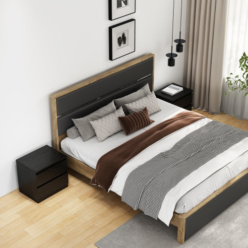 19.7 Inch Black Handle-Free Nightstand, 2 Drawers Thickened Top Plate Bedroom Storage Side Table