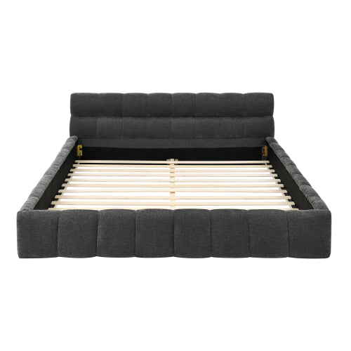 Queen Size Upholstered Bed Frame with Thick Fabric, Chenille Fabric Grounded Queen Size Platform Bed with Headboard and Solid Frame. No Box Spring Needed, Dark Grey(68inch *86.5inch *23.5inch )
