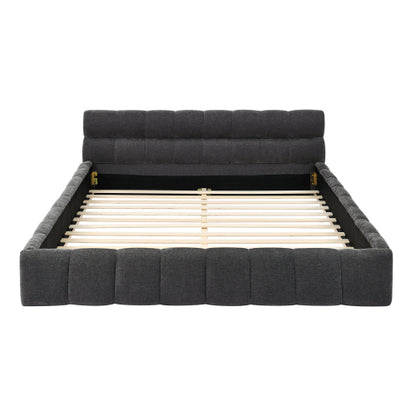 Queen Size Upholstered Bed Frame with Thick Fabric, Chenille Fabric Grounded Queen Size Platform Bed with Headboard and Solid Frame. No Box Spring Needed, Dark Grey(68inch *86.5inch *23.5inch )