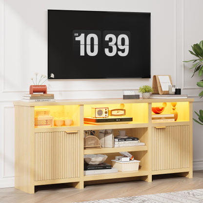Oak Highboy LED TV Stand with Adjustable Storage Cabinets for 80 Inch TV Entertainment Center