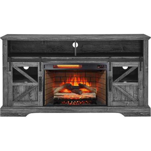 60 Inch Electric Fireplace Entertainment Center With Door Sensor-Dark Rustic Oak