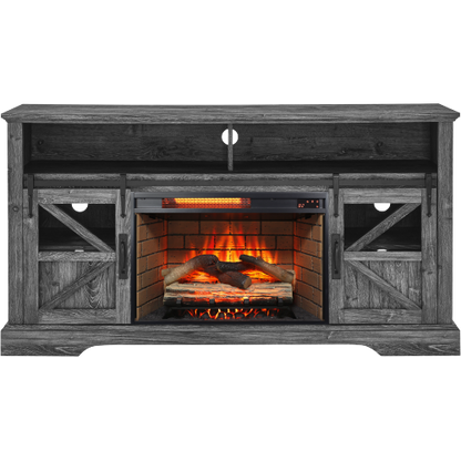 60 Inch Electric Fireplace Entertainment Center With Door Sensor-Dark Rustic Oak