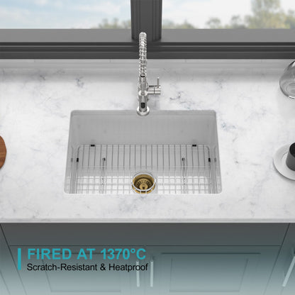 27"x19"x10" Undermount Single Bowl Fireclay Kitchen Sink - Dual Mount White Porcelain Fireclay Rectangular Deep Single Bowl Sink Basin