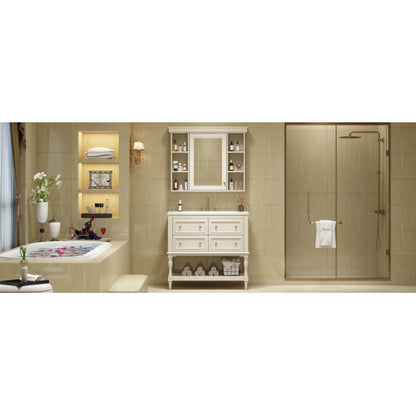 36'' Bathroom Vanity with Medicine Cabinet, Modern Mirror Cabinet with Adjustable Shelf, Bathroom Storage Cabinet with 4 Drawers, Solid Wood Frame Bathroom Storage Cabinet