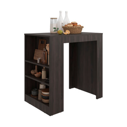 Kitchen Island, Kitchen Bar Table with 3-Side Shelves, Dark Walnut