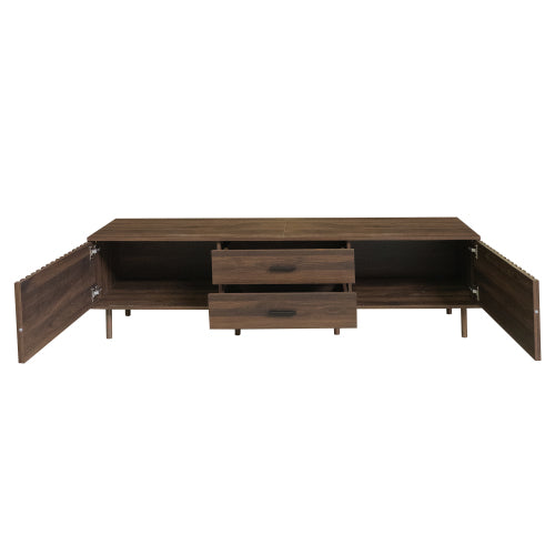 70.8 inch Dark Brown Slatted TV Stand Solid Pine Leg Media Console Fits Up To 80 Inch TV