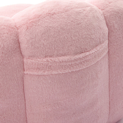 Pink Lotus-Shape Compression Bean Bag Sofa with Pull Ring, No Assembly