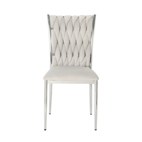 Velvet Upholstered Dining Chairs with Metal Legs, Set of 2, Light Gray