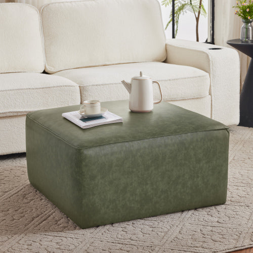 Green Square PU Leather Modular Sectional Ottoman, Pocket Coil Cushion Footrest for Contemporary Sofa Sets
