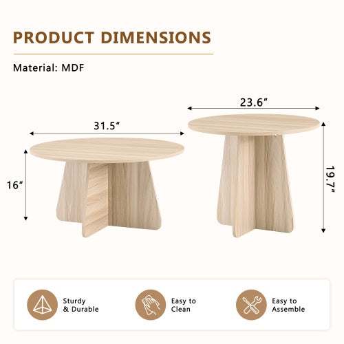 Retro Nesting Coffee Table Set Walnut Natural Round Cross Base