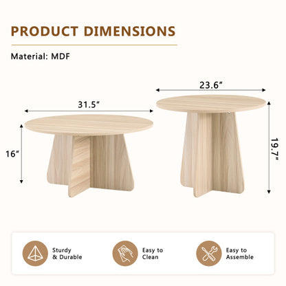 Retro Nesting Coffee Table Set Walnut Natural Round Cross Base