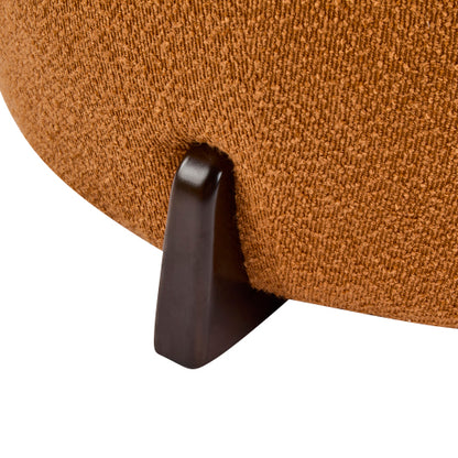 Round Boucle Ottoman, Pumpkin Orange Upholstered Footrest with Splayed Rubber Wood Legs, Multi-Scene Accent Stool