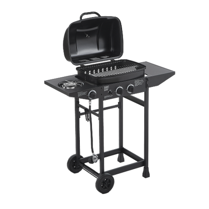 2 Burner BBQ Propane Gas Grill with Side Burner 24000 BTU Output Stainless Steel Barbecue Grill with Enameled Grates and Side Tables for Outdoor Cooking Kitchen and Patio Backyard