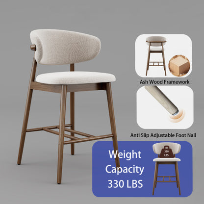 Solid Ash Wood Counter Stools with Upholstered Seats, Set of 2, Walnut