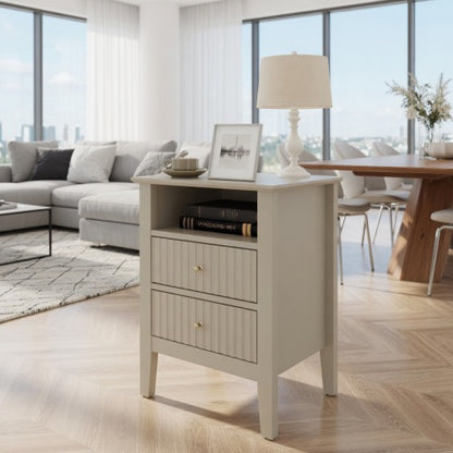 18inch Beige Fluted 2-Drawer Nightstand