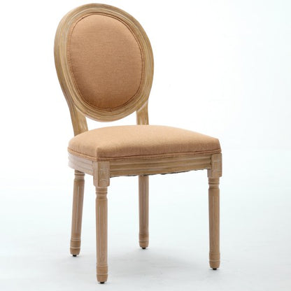 Set of 2 Tan French Solid Wood Antique Painted Linen Dining Chairs, Carved Frame 300 LBS Weight Limit