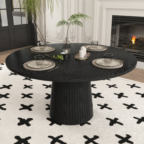 47 Inch Round Farmhouse Dining Table, Black Finish