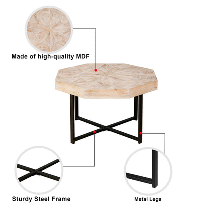 30 Inch Octagonal Patchwork Coffee Table, Antique Wood